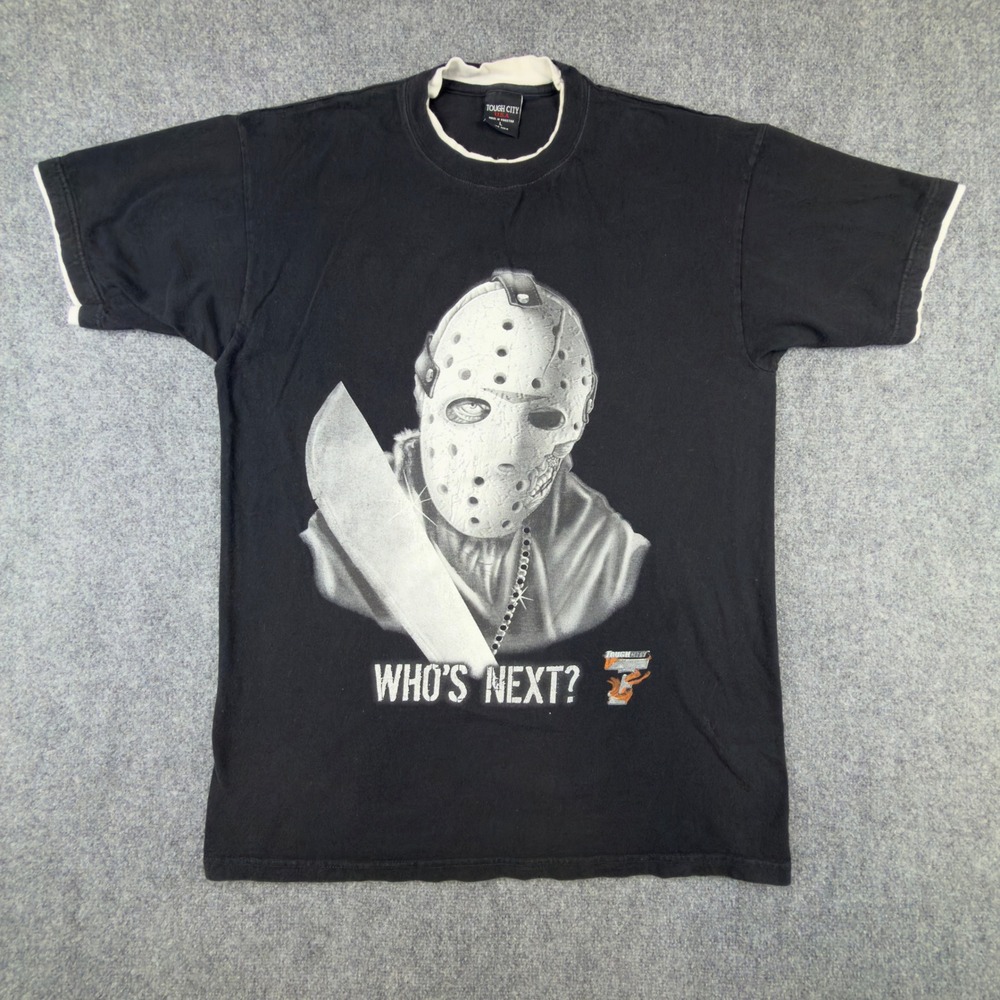 Tough City Jason Voorhees Whos Next Horror Graphic Ringer T-Shirt Black Lrg Y2K